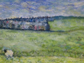 Sheep above Pica, Solway coast. Oil on canvas by K M Weaver 35 x 85cms £700 framed